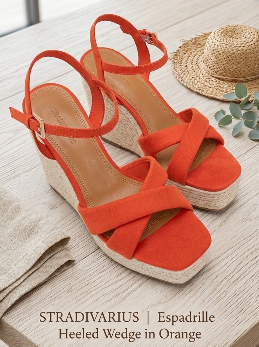 NWT // Stradivarius Orange Platform Espadrille Wedge Sandals (10m)
